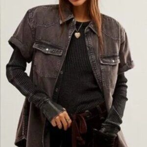 Free People The Short of it denim shirt black grey Small NWT